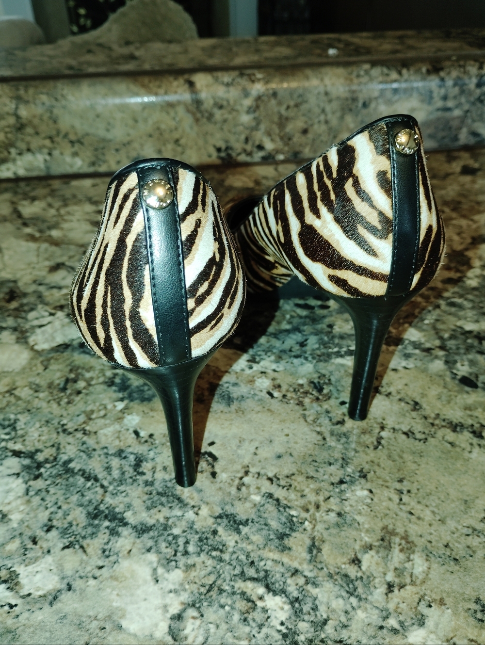 Michael Kors Zebra-Print Pointed Stiletto Heels in Black and Brown 8 Calf Hair - Picture 6 of 13